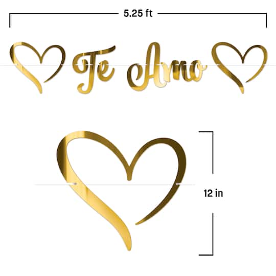 Beistle 5.25ft. Gold Foil Te Amo Streamers, 2ct.